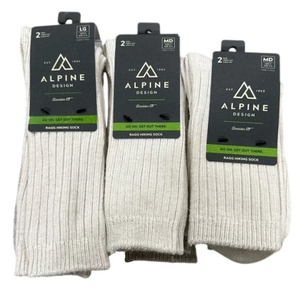 Alpine Design Ragg Hiking Crew Socks Men's Medium & Large 6-Pair‎ NWT